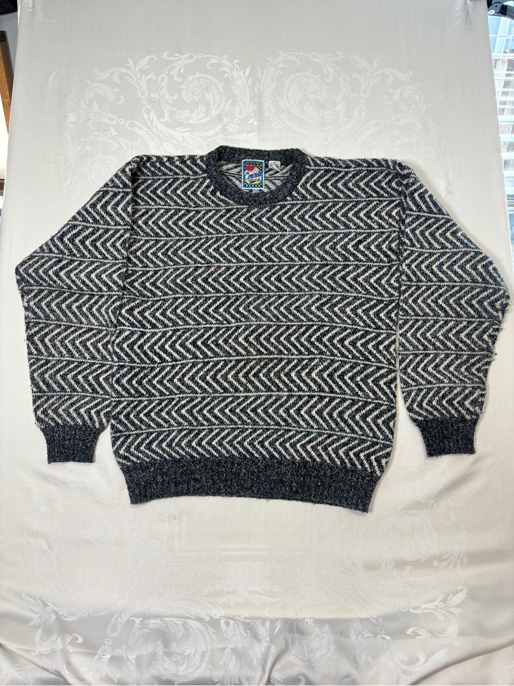 Concrete Men's Chevron Pattern Crewneck Sweater - Black & White